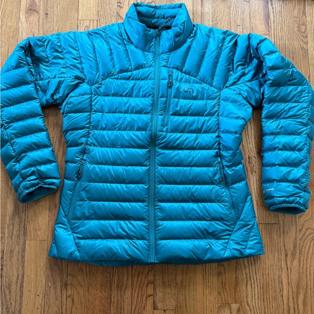 Outdoor Research Helium Down Jacket Puffer Teal Green Women’s Large EUC